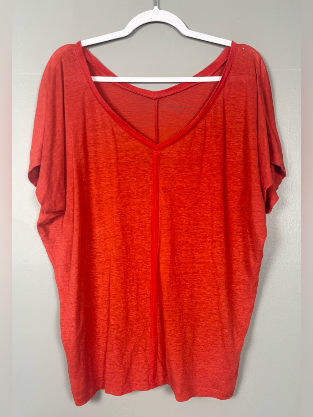 Eileen Fisher Orange 100% Linen Short Dolman Sleeve Oversized Boxy Top